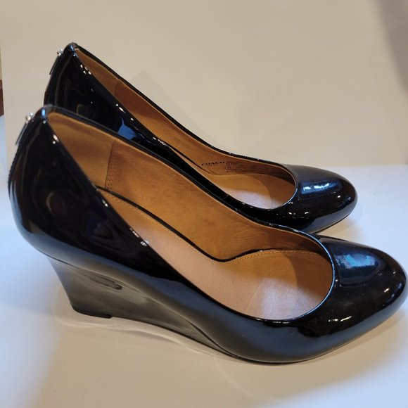 Coach Rileigh Black Patent Wedges pump size 5.5 w/ original Box - Picture 1 of 10